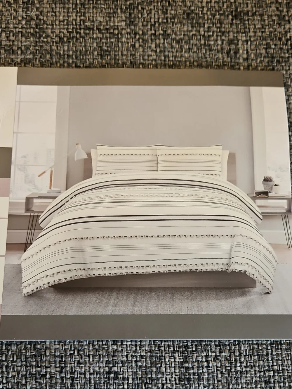 Neutral Stripe Cotton Comforter Set - Cream and Black